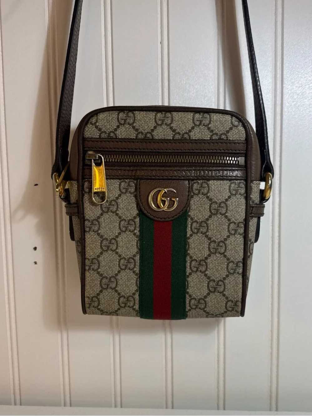 Gucci Brown GG Supreme Messenger with Green and Red Web cross body